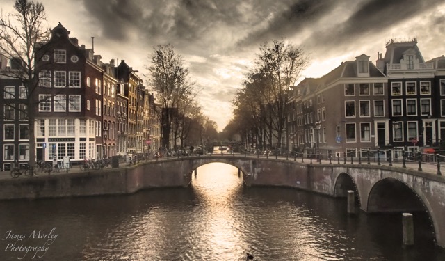 Amsterdam 7 bridges Canals sunset.jpg